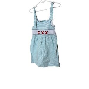 Little Threads Dress Girls 10 Blue Gingham Lobster Smocked Sleeveless Sundress